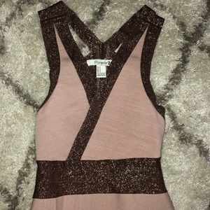Nude mini dress with copper detail